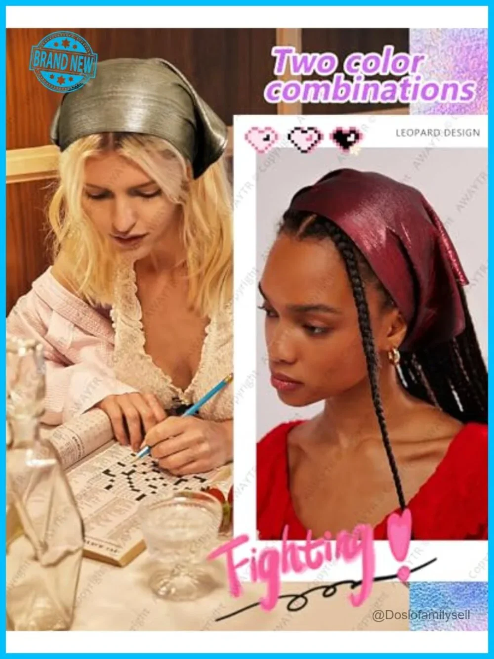 Punk Y2K Hair Bandanas - 2 Pack Head Wraps for Women